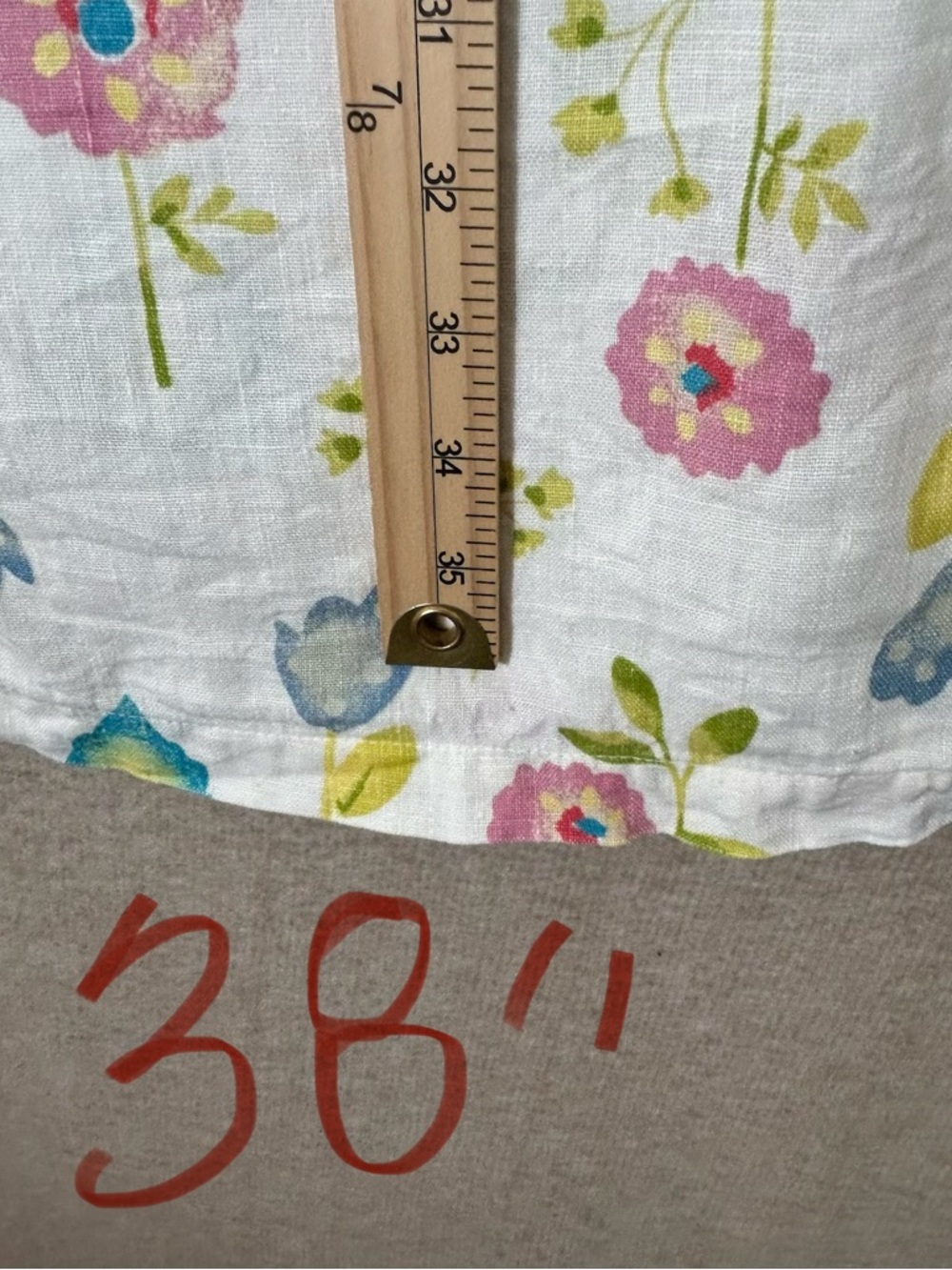 Marc Ware Linen Dress Womens Large Floral Cottage Shift Pullover Beach Resort - Picture 9 of 14
